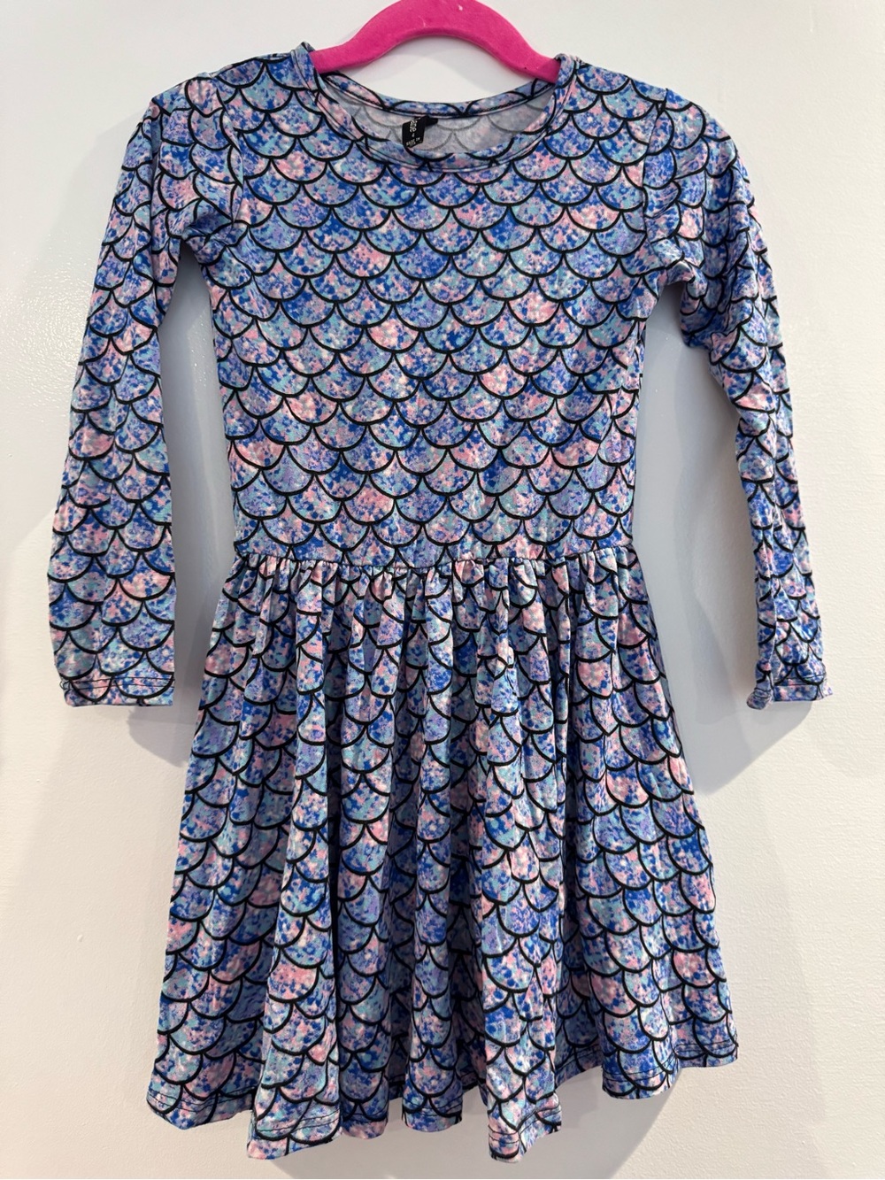 Pixielane Girls' Long-Sleeve Mermaid Scale Dress in Blue & Pink 4T